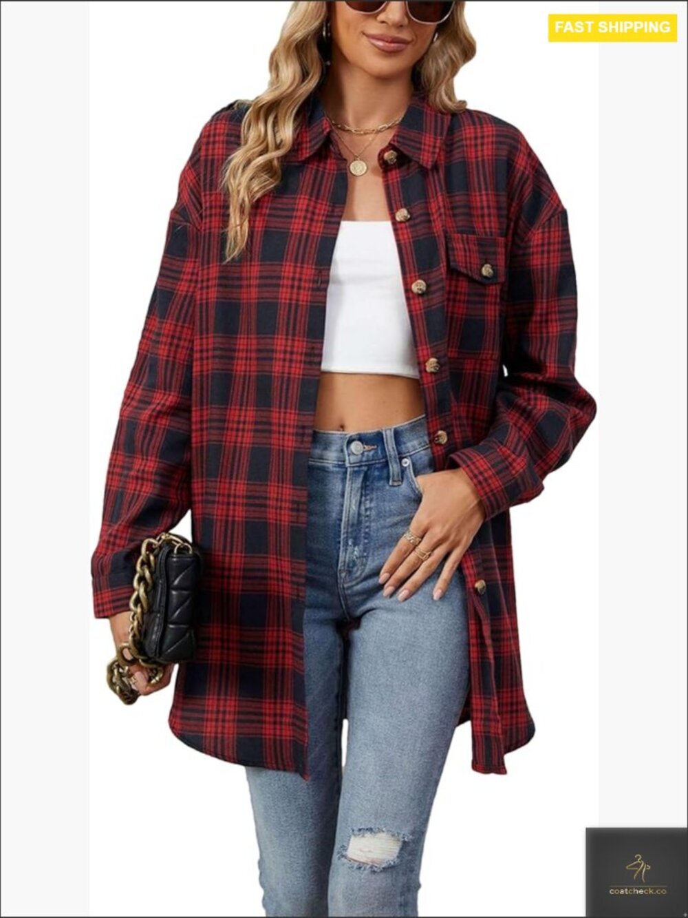 Oversized Plaid Flannel Shirt Long Sleeve Button Down Blouse with Pockets